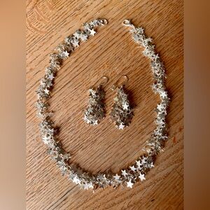 16” handcrafted silver plated star cluster necklace and earrings